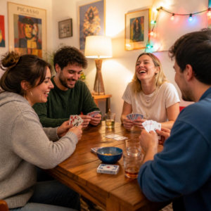 four people playing cards